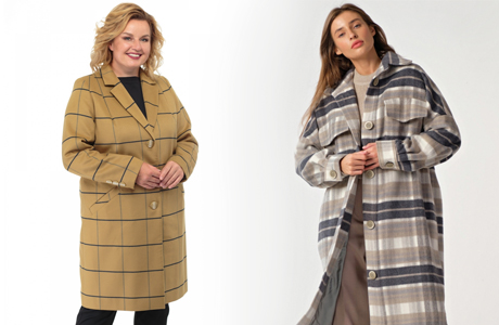 Пальто средней длины в клетку