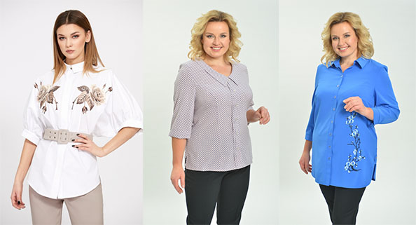 Рубашка с большим отложным воротником и рисунком на передней планке.