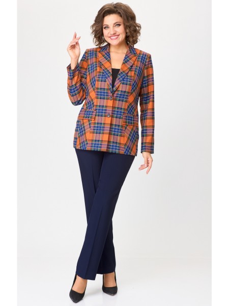 412+596 клетка терракот+синий однотон