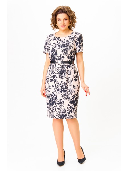 823 бежевый, принт черные цветы